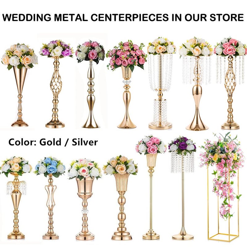 NUPTIO 2 Pcs 23.75 inches Tall Crystal Metal Vase Flower Stand Holders Wedding Centerpiece Chandelier for Reception Tables Wedding Supplies - Image 5